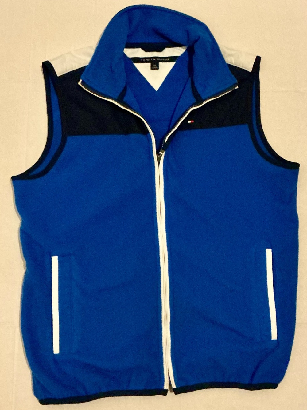 Tommy Hilfiger Royal Blue & Black Fleece Zip-Front Vest - Size Small